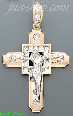 14K Gold CZ Cross Charm Pendant - Click Image to Close