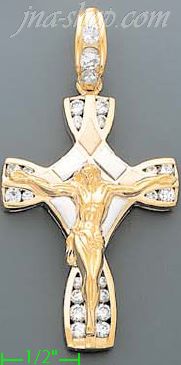 14K Gold CZ Cross Charm Pendant - Click Image to Close