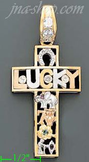 14K Gold CZ Cross Charm Pendant - Click Image to Close