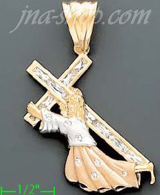 14K Gold CZ Cross Charm Pendant - Click Image to Close