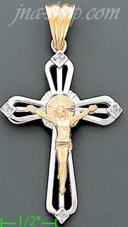 14K Gold CZ Cross Charm Pendant - Click Image to Close