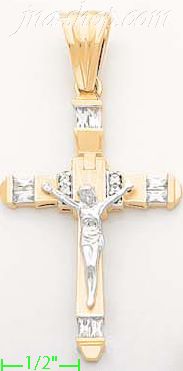 14K Gold CZ Cross Charm Pendant - Click Image to Close