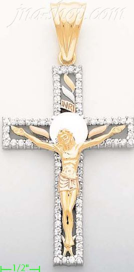 14K Gold CZ Cross Charm Pendant - Click Image to Close