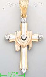 14K Gold CZ Cross Charm Pendant - Click Image to Close