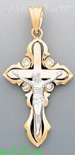 14K Gold CZ Cross Charm Pendant - Click Image to Close