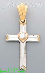 14K Gold CZ Cross Charm Pendant - Click Image to Close