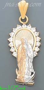 14K Gold Virgin of Guadalupe CZ Charm Pendant - Click Image to Close