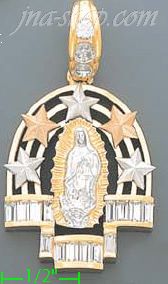 14K Gold Virgin of Guadalupe CZ Charm Pendant - Click Image to Close