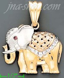 14K Gold Elephant CZ Charm Pendant - Click Image to Close