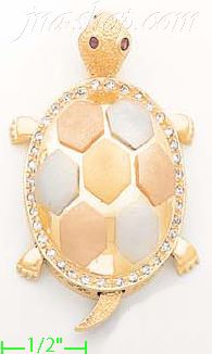 14K Gold Turtle CZ Charm Pendant - Click Image to Close