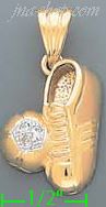 14K Gold Soccer Shoe w/Soccerball CZ Charm Pendant - Click Image to Close