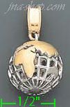 14K Gold Mesh Globe World CZ Charm Pendant - Click Image to Close