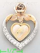 14K Gold Heart w/Rose & Dangling I Love You Heart CZ Charm Penda - Click Image to Close