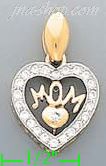 14K Gold Mom Heart CZ Charm Pendant - Click Image to Close