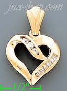 14K Gold Heart CZ Charm Pendant - Click Image to Close