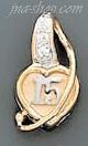 14K Gold 15 Años Heart CZ Charm Pendant - Click Image to Close