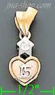 14K Gold 15 Años Heart CZ Charm Pendant - Click Image to Close