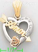 14K Gold Amor Heart w/Rose & Arrow CZ Charm Pendant - Click Image to Close