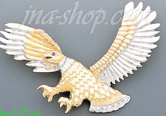 14K Gold Striking Eagle CZ Charm Pendant - Click Image to Close