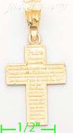 14K Gold Cross w/Padre Nuestro Religious Charm Pendant - Click Image to Close