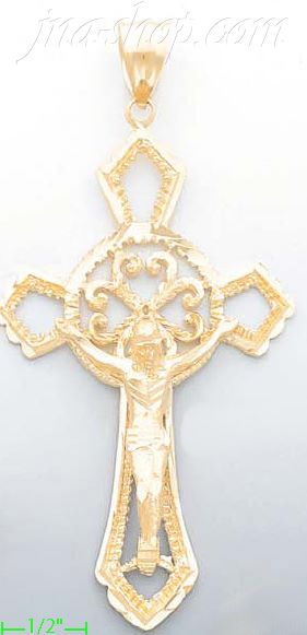 14K Gold Cross Dia-Cut Charm Pendant - Click Image to Close