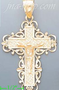 14K Gold Cross Dia-Cut Charm Pendant - Click Image to Close