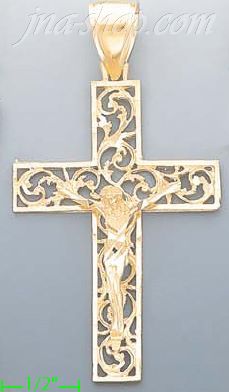 14K Gold Cross Dia-Cut Charm Pendant - Click Image to Close