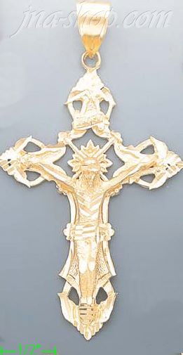 14K Gold Cross Dia-Cut Charm Pendant - Click Image to Close