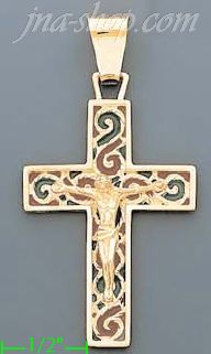 14K Gold Crucifix Italian Enamel Cross Charm Pendant - Click Image to Close