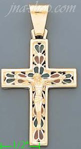 14K Gold Crucifix Italian Enamel Cross Charm Pendant - Click Image to Close