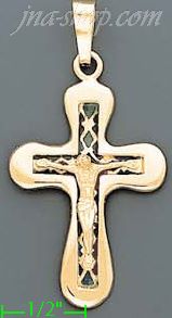 14K Gold Crucifix Italian Enamel Cross Charm Pendant - Click Image to Close