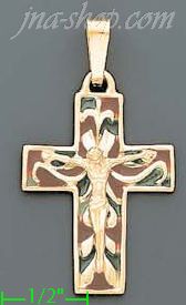 14K Gold Crucifix Italian Enamel Cross Charm Pendant - Click Image to Close