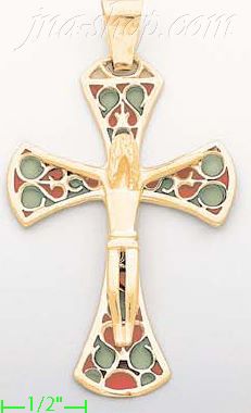 14K Gold Crucifix Italian Enamel Cross Charm Pendant - Click Image to Close