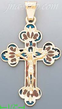 14K Gold Crucifix Italian Enamel Cross Charm Pendant - Click Image to Close