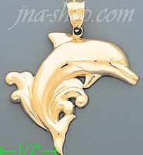 14K Gold Jumping Dolphin Dia-Cut Charm Pendant - Click Image to Close