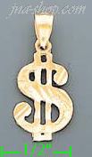 14K Gold Money Sign Dia-Cut Charm Pendant - Click Image to Close