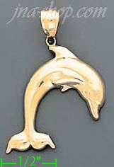 14K Gold Dolphin Dia-Cut Charm Pendant - Click Image to Close