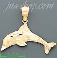 14K Gold Dolphin Dia-Cut Charm Pendant - Click Image to Close