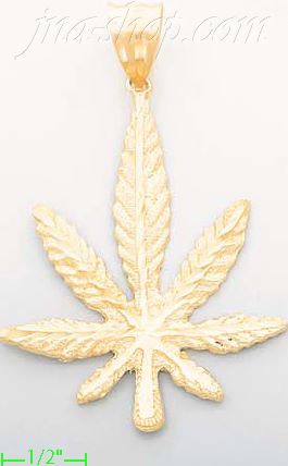 14K Gold Marijuana Leaf Dia-Cut Charm Pendant - Click Image to Close