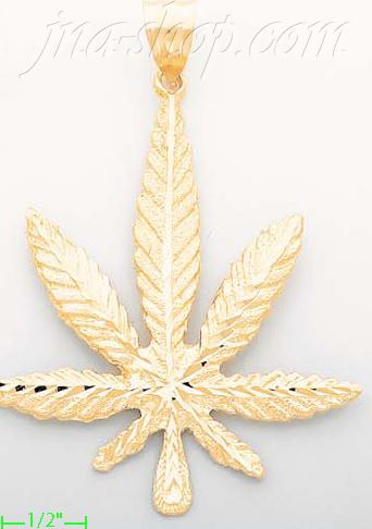 14K Gold Marijuana Leaf Dia-Cut Charm Pendant - Click Image to Close