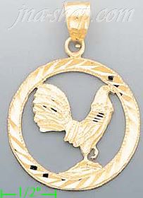 14K Gold Rooster Dia-Cut Charm Pendant - Click Image to Close