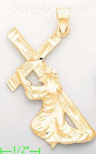 14K Gold Jesus Christ Carrying Cross Dia-Cut Charm Pendant - Click Image to Close