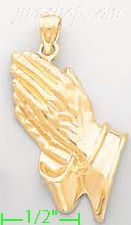 14K Gold Hands Praying Dia-Cut Charm Pendant - Click Image to Close