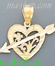 14K Gold Heart w/Arrow Dia-Cut Charm Pendant - Click Image to Close