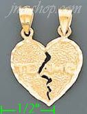 14K Gold 2-piece Split Heart Te Amo Dia-Cut Charm Pendant - Click Image to Close