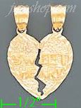 14K Gold 2-piece Split Heart Sweet Heart Dia-Cut Charm Pendant - Click Image to Close