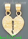 14K Gold 2-piece Split Heart Best Friends Dia-Cut Charm Pendant - Click Image to Close