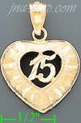 14K Gold 15 Años Heart Dia-Cut Charm Pendant - Click Image to Close