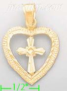 14K Gold Cross in Heart Dia-Cut Charm Pendant - Click Image to Close