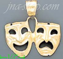 14K Gold Comedy & Tragedy Masks Dia-Cut Charm Pendant - Click Image to Close